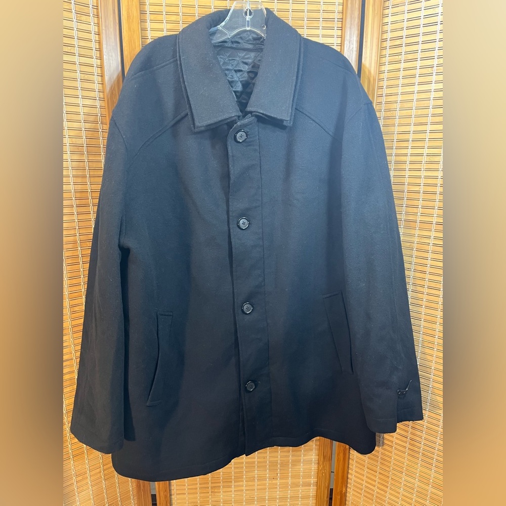 J. Ferrar mens black wool winter coat sz XL.